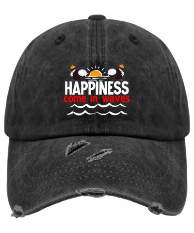 Happiness Come in Waves Hat for Mens Washed Distressed Baseball Cap Aesthetic Washed Running Hats $11.87 Baseball Caps