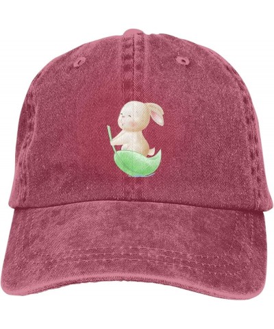 Cute Little Rabbit Standing on a Leaf Baseball Cap for Men Women Hats Adjustable Vintage Cowboy Hat Red $11.85 Cowboy Hats