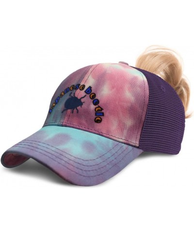 Womens Ponytail Cap Japanese Beetle Insects Insects Cotton Nature Distressed Trucker Hat Tie Dye Purple Design Only $12.76 Ba...