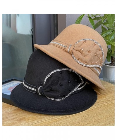 Women Vintage Bowler Cap Autumn Winter Warm Beret Ladies Floppy Felt Fedoras Outdoor Casual Warm Hat Khaki9 $33.64 Fedoras