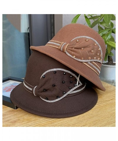 Women Vintage Bowler Cap Autumn Winter Warm Beret Ladies Floppy Felt Fedoras Outdoor Casual Warm Hat Khaki9 $33.64 Fedoras