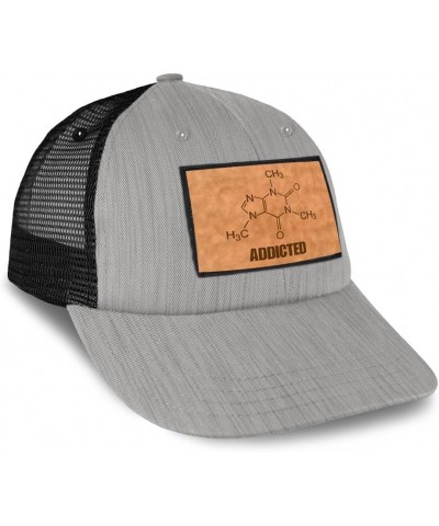 Patch Hat Printed Leather Background Caffeine Addicted Chemistry Cotton Trucker Baseball Cap Heather Gray Black Rectangle Pat...