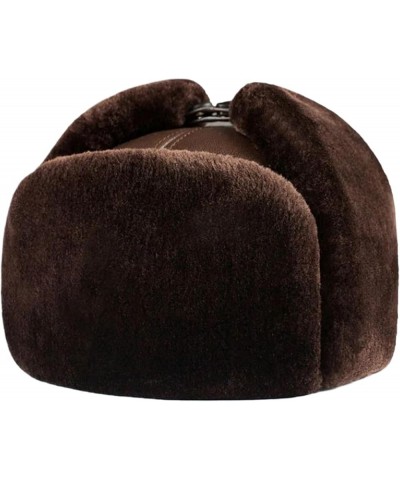 Male Winter Warm Ear ProtectionHat Man Leather Faux Fur Cap Inside Black Brown Flat Roof Caps Brown 55-56cm $45.23 Newsboy Caps