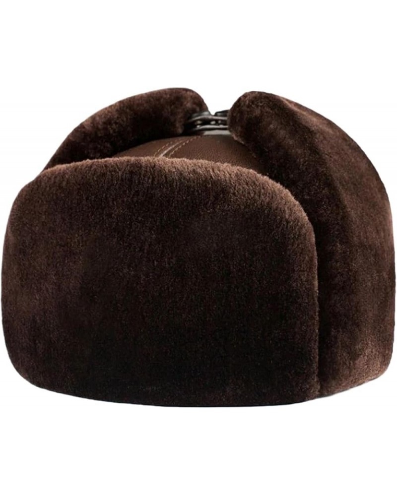 Male Winter Warm Ear ProtectionHat Man Leather Faux Fur Cap Inside Black Brown Flat Roof Caps Brown 55-56cm $45.23 Newsboy Caps