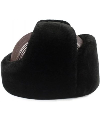 Male Winter Warm Ear ProtectionHat Man Leather Faux Fur Cap Inside Black Brown Flat Roof Caps Brown 55-56cm $45.23 Newsboy Caps