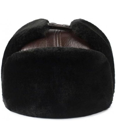 Male Winter Warm Ear ProtectionHat Man Leather Faux Fur Cap Inside Black Brown Flat Roof Caps Brown 55-56cm $45.23 Newsboy Caps