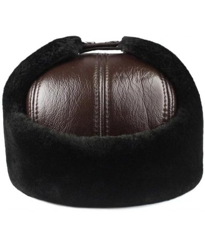 Male Winter Warm Ear ProtectionHat Man Leather Faux Fur Cap Inside Black Brown Flat Roof Caps Brown 55-56cm $45.23 Newsboy Caps