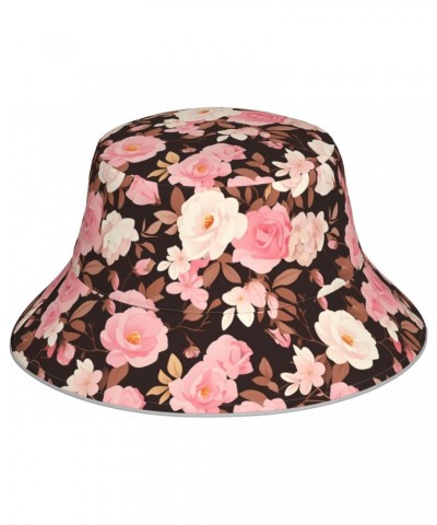 Dusky Rose Printing Reversible Bucket Hat - Unisex Protection Headwear for Camping and Outdoor Activities, Black, One Size $1...