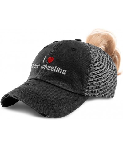 Womens Ponytail Cap I (Love) 4 Wheeling Red Heart Hobbies Lovers Cars 4 Wheeling Cotton Lovers Distressed Trucker Hats Black ...