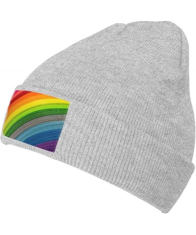 Rainbow Color Stripe Print Slouchy Beanie for Men Women Hip-Hop Soft Lightweight Running Beanie Adult Hats Gray $12.53 Skulli...