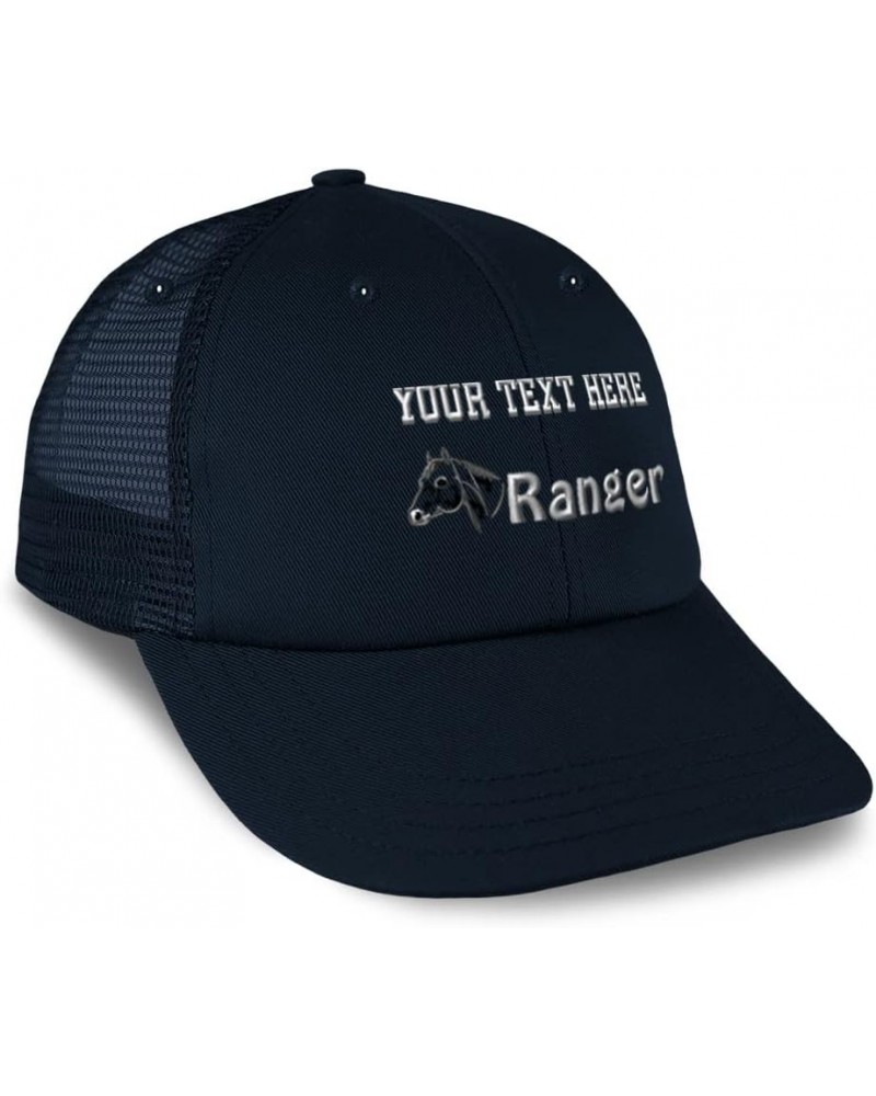 Custom Custom Trucker Hat Baseball Cap Ranger Horses Pony Cotton Equestrian Dad Hats for Men & Women Navy Personalized Text H...