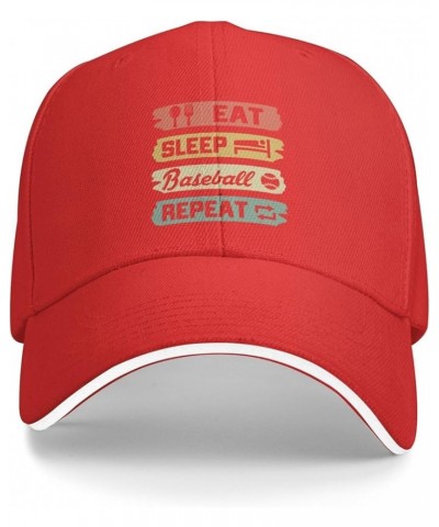 Eat Sleep Baseball Repeat Hat Funny Baseball Cap for Men Women Gift for Baseball Player Black Red $11.00 Baseball Caps