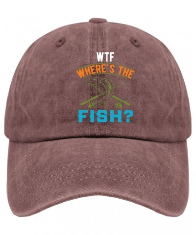 Cowboy hat WTF Where's The Fish Women Sun hat mesh hat Gifts for Him Hiking Hats Wine Red $12.64 Cowboy Hats