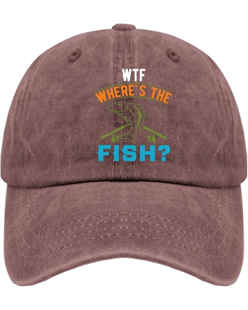 Cowboy hat WTF Where's The Fish Women Sun hat mesh hat Gifts for Him Hiking Hats Wine Red $12.64 Cowboy Hats