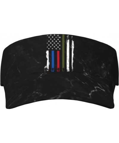 Police Military and Fire Thin Line American Flag Visor Cap Adjustable Uv Protection Sun Visor Hats Empty Top Baseball Hat for...