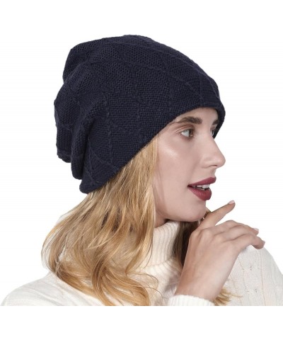 Knitted Hat Thick Soft Warm Thick Hat Without A Hood Suitable for Both Men and Women Hats Cover Ears Hats Navy 3 $8.90 Skulli...