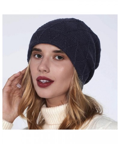 Knitted Hat Thick Soft Warm Thick Hat Without A Hood Suitable for Both Men and Women Hats Cover Ears Hats Navy 3 $8.90 Skulli...