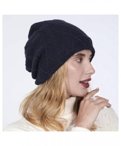 Knitted Hat Thick Soft Warm Thick Hat Without A Hood Suitable for Both Men and Women Hats Cover Ears Hats Navy 3 $8.90 Skulli...