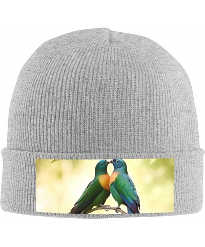 Knit Slouchy Beanie Hats for Men Women Love Birds Warm Cozy Knitted Cuffed Cap Winter Thick Ski Cap Gray $10.08 Skullies & Be...