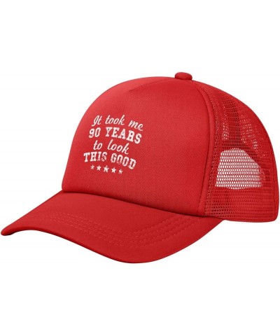 It Took me 90 Years to Look This Good 90 Years Old Funny Trucker Hat Women Mesh Baseball Cap Men Sun Hat Dad Hat Black Red $1...