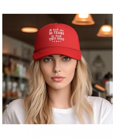 It Took me 90 Years to Look This Good 90 Years Old Funny Trucker Hat Women Mesh Baseball Cap Men Sun Hat Dad Hat Black Red $1...