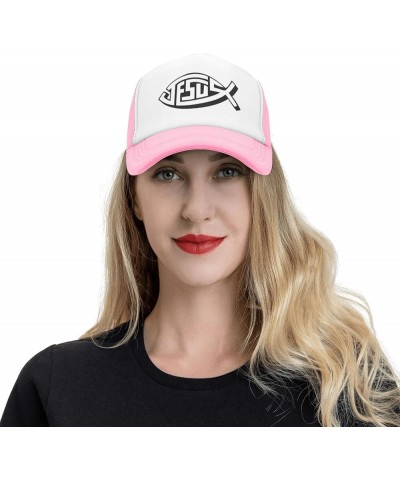 Hat Jesus Trucker Hat Baseball Cap Men Women Cowboy hat Golf Dad Cap Fishing hat Pink $10.66 Baseball Caps