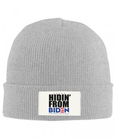 Hiding from Biden Cozy Knit Beanie Hats - Stay Warm in Style Gray $13.44 Skullies & Beanies