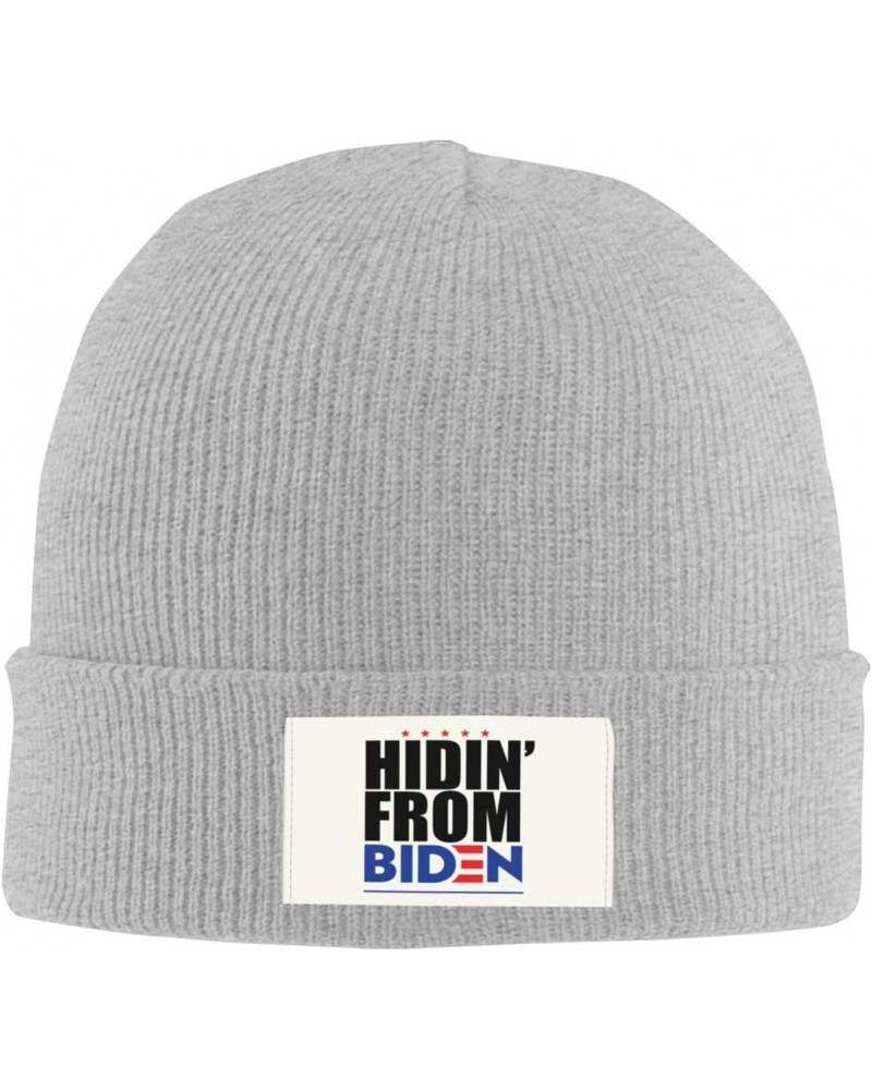 Hiding from Biden Cozy Knit Beanie Hats - Stay Warm in Style Gray $13.44 Skullies & Beanies