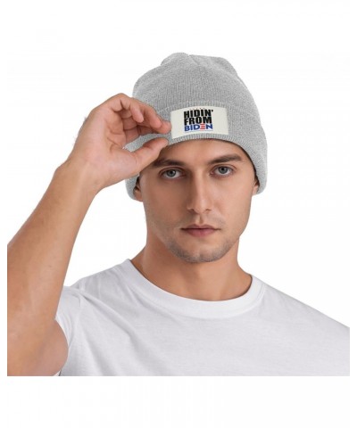 Hiding from Biden Cozy Knit Beanie Hats - Stay Warm in Style Gray $13.44 Skullies & Beanies