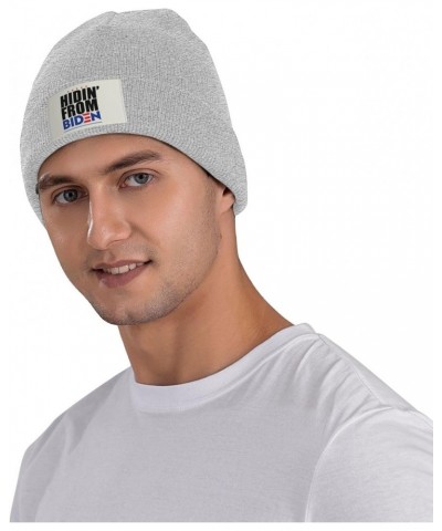 Hiding from Biden Cozy Knit Beanie Hats - Stay Warm in Style Gray $13.44 Skullies & Beanies