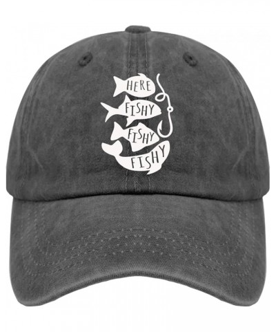 Here Fishy Fishy Fishy Caps Funny Hat Pigment Black Men's Hats Gifts for Girlfriends Workout Hat Pigment Black $10.44 Sun Hats