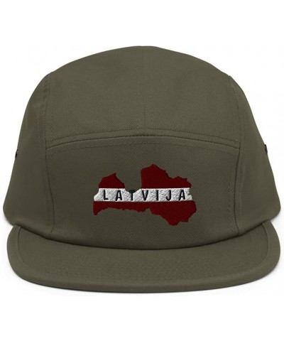 Latvian Flag of Latvia Latvija (Embroidered) Five Panel Hat Olive $14.25 Baseball Caps