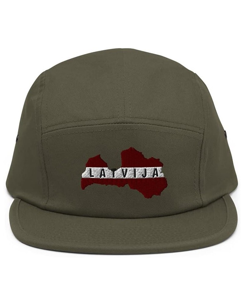 Latvian Flag of Latvia Latvija (Embroidered) Five Panel Hat Olive $14.25 Baseball Caps