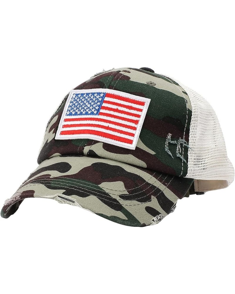 American Flag Trucker Hat for Men Women, Adjustable Embroidered Flag Washed Distressed Mesh Baseball Cap,One Size Z-camouflag...