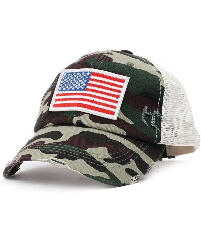 American Flag Trucker Hat for Men Women, Adjustable Embroidered Flag Washed Distressed Mesh Baseball Cap,One Size Z-camouflag...