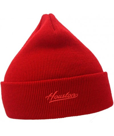 Mens Beanie Hats Houston City - TX Embroidered Casual Knit Hats for Women Winter Red Acrylic $12.16 Skullies & Beanies