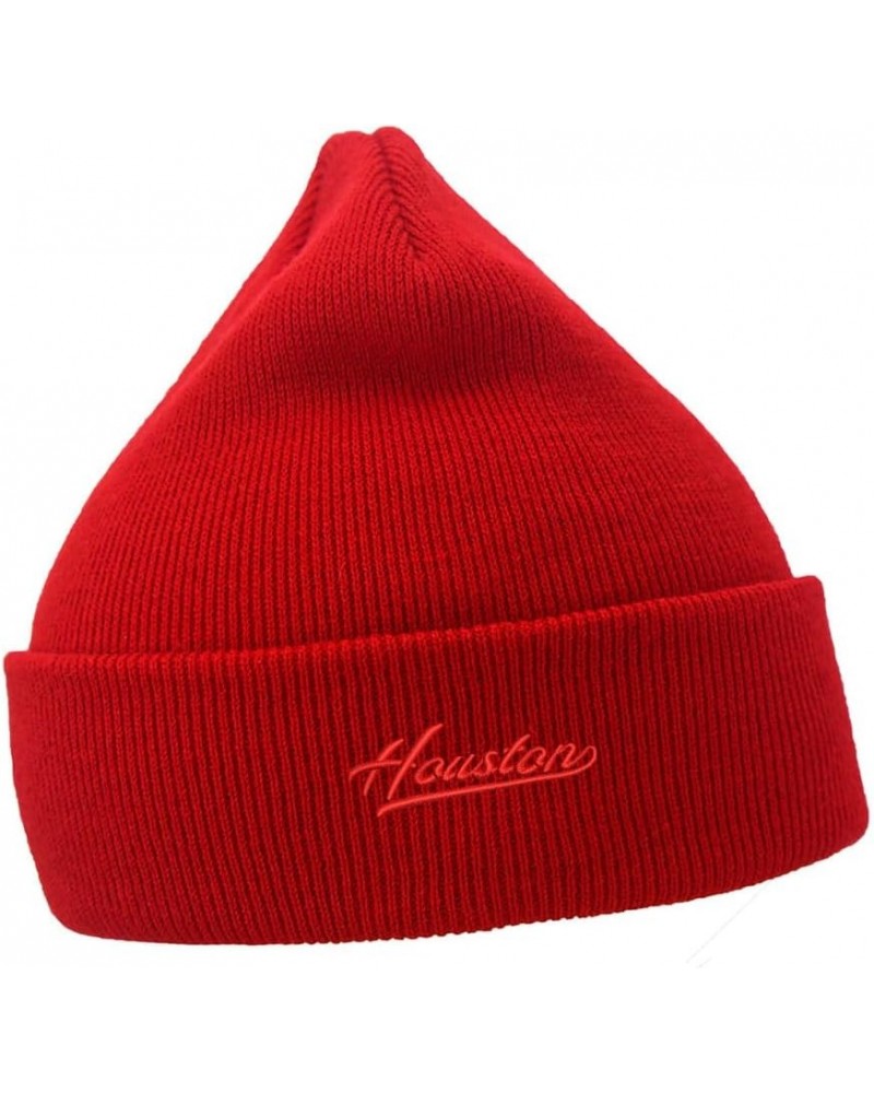 Mens Beanie Hats Houston City - TX Embroidered Casual Knit Hats for Women Winter Red Acrylic $12.16 Skullies & Beanies