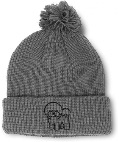 Pom Pom Beanies for Women Bichon Frise Dog Silhouette B Embroidery Skull Cap Winter Hats for Men 1 Size Light Grey Design Onl...