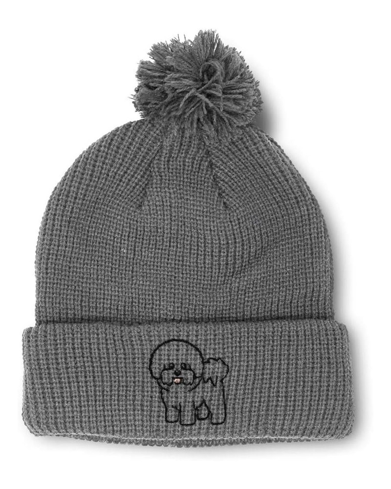 Pom Pom Beanies for Women Bichon Frise Dog Silhouette B Embroidery Skull Cap Winter Hats for Men 1 Size Light Grey Design Onl...