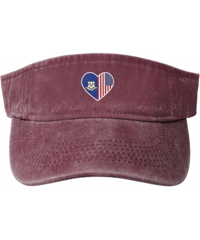 I Love America and Connecticut Sun Visor Hats for Women Men Adjustable Sports Sun Hats Cotton Golf Cap Red $14.57 Visors