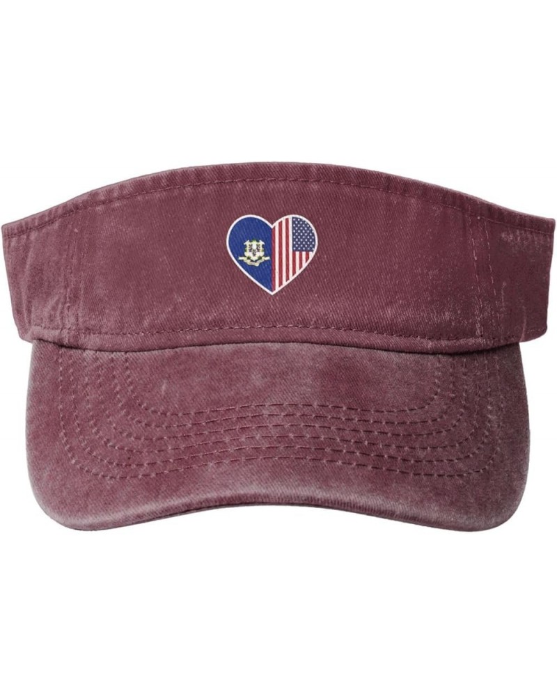 I Love America and Connecticut Sun Visor Hats for Women Men Adjustable Sports Sun Hats Cotton Golf Cap Red $14.57 Visors