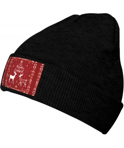 Christmas Elk Print Winter Beanie Hats Skull Cap Lightweight Knit Soft Sleep Multifunctional Headwear Black $11.42 Skullies &...