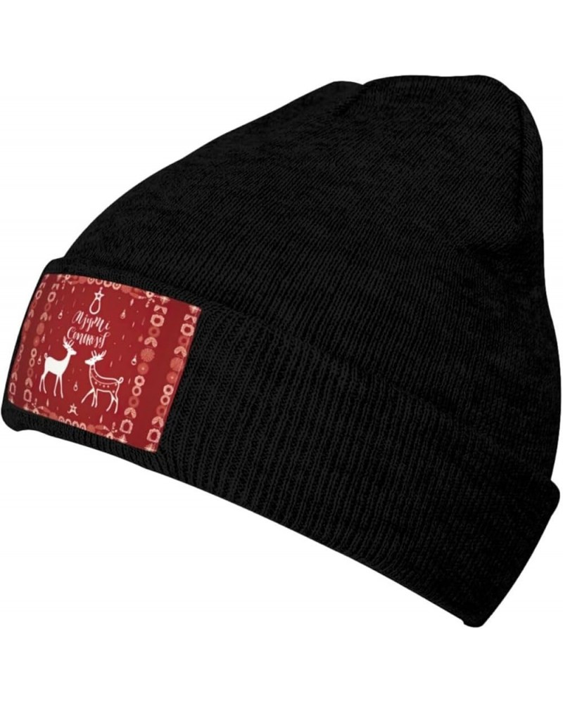 Christmas Elk Print Winter Beanie Hats Skull Cap Lightweight Knit Soft Sleep Multifunctional Headwear Black $11.42 Skullies &...