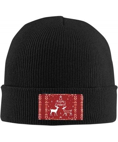 Christmas Elk Print Winter Beanie Hats Skull Cap Lightweight Knit Soft Sleep Multifunctional Headwear Black $11.42 Skullies &...