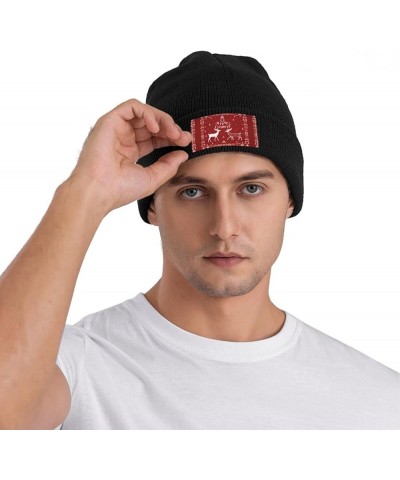 Christmas Elk Print Winter Beanie Hats Skull Cap Lightweight Knit Soft Sleep Multifunctional Headwear Black $11.42 Skullies &...