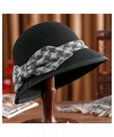 British Wool Felt Dome Top Fedora Hats for Women Autumn Winter Hat Bowler Cap with Plaid Bowknot $12.10 Fedoras