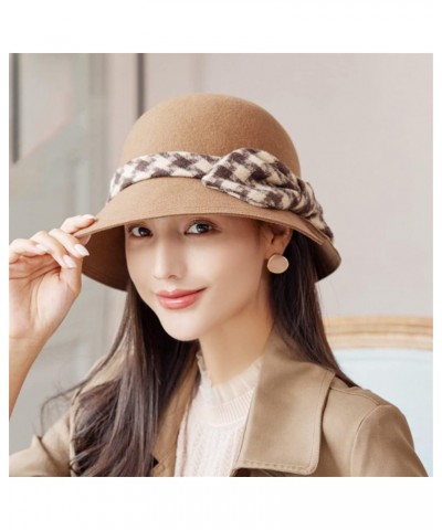 British Wool Felt Dome Top Fedora Hats for Women Autumn Winter Hat Bowler Cap with Plaid Bowknot $12.10 Fedoras