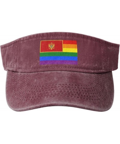 Montenegro Rainbow Flag Sun Visor Hats for Women Men Adjustable Sports Sun Hats Cotton Golf Cap Red $13.11 Visors