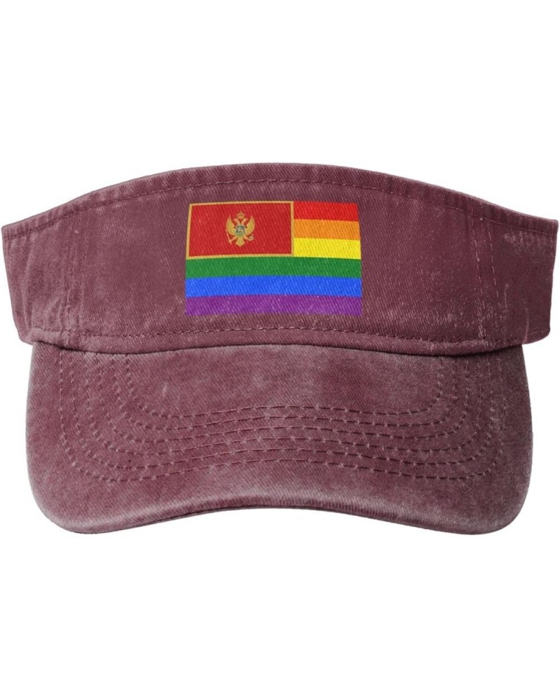 Montenegro Rainbow Flag Sun Visor Hats for Women Men Adjustable Sports Sun Hats Cotton Golf Cap Red $13.11 Visors