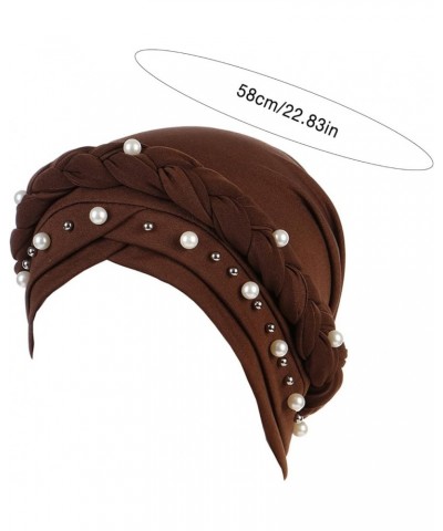 Women Beading Braid Turbans Hats Crossed Stretch Headscarf Hats Cancer Chemo Comfortable Headwraps Hats 2-coffee $8.84 Skulli...